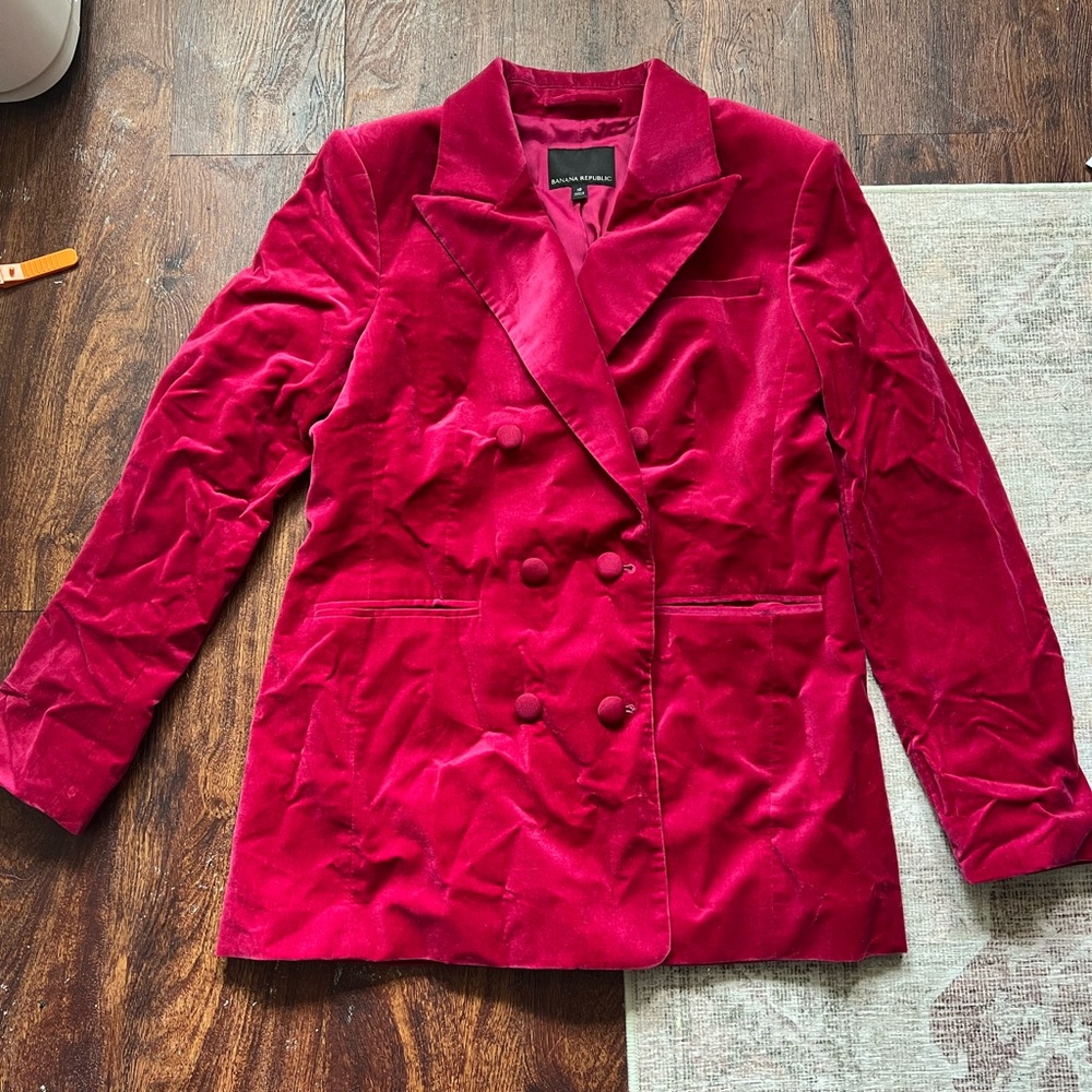 Banana Republic Red Velvet Blazer Classic Double-Breasted